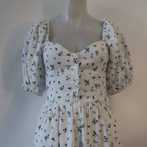 Womens RAHI White, Blue Floral Design Button Down Short Sleeve Midi Dress XS - Picture 7 of 11